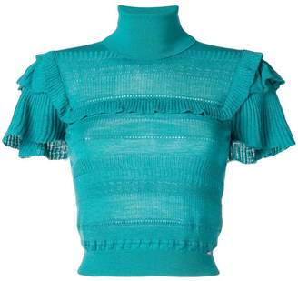 Elisabetta Franchi frilled cropped knitted top