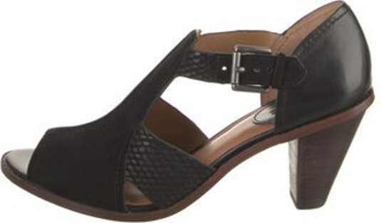 Trask Leather T-Strap Pumps Black & Brown Suede Trim Peep-Toes Straps & Buckle Closure at Ankles Includes Box & Dust Bag Unfortunately, due to restrictions, this item may not be eligible for shipping in all areas.
