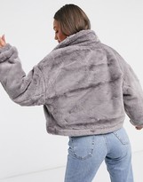 Thumbnail for your product : ASOS DESIGN Petite cropped faux fur jacket in grey