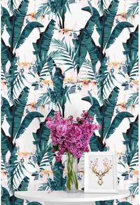 Bay Isle Home Willesden Lovely Banana Leaves Peel and Stick Wallpaper Panel
