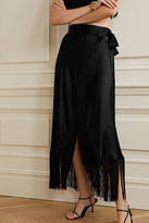 Thumbnail for your product : Miguelina Amara Fringed Silk-satin Wrap Maxi Skirt - Black