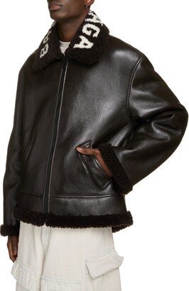 Balenciaga Logo Collar Leather Jacket with Genuine Shearling Lining -  ShopStyle