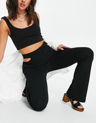 Bershka side cut out tailored flare trouser in black - ShopStyle