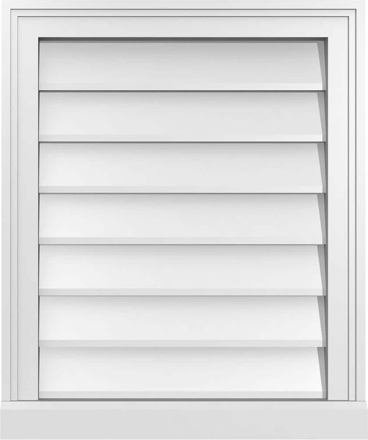 20 in. x 24 in. Vertical Surface Mount PVC Gable Vent: Decorative with Brickmould Sill Frame