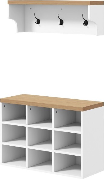 HBEZON 2-in-1CoatRackShoeBenchSet5-HookHallTreewithBenchandShoeStoragefor9PairsofShoesforEntrywayHallway