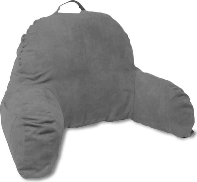 Deluxe Comfort Microsuede Bed Rest Reading and Bed Rest Lounger â" Sitting Support Pillow Soft But Firmly Stuffed Fiberfill - Backrest Pillow With Arms, Dark Grey