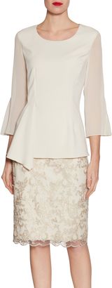 Gina Bacconi Embroidered corded scallop mesh skirt