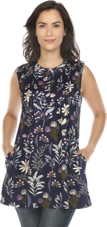 White Mark Women's Floral Sleeveless Tunic Top