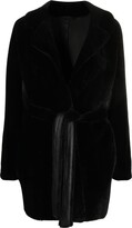 Praga belted-waist shearling coat 