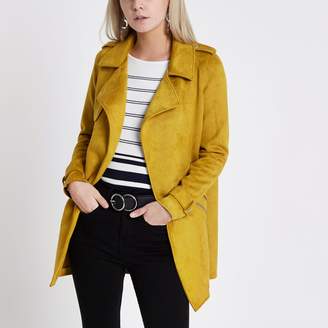River Island Womens Petite mustard Yellow faux suede trench coat
