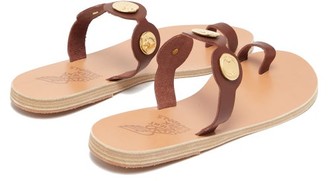 Ancient Greek Sandals Evelina Coin-embellished Leather Slides - Dark Brown