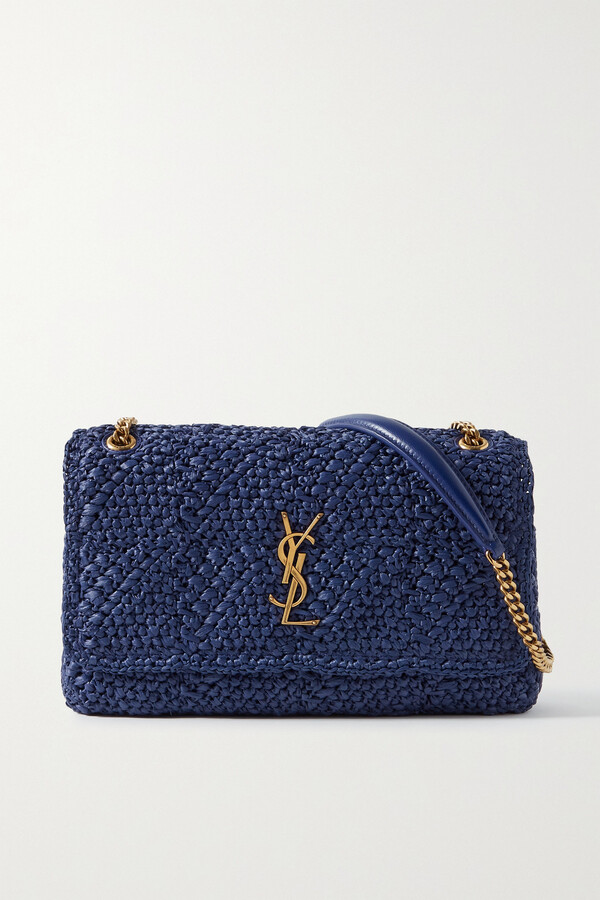 Saint Laurent Jamie Leathertrimmed Raffia Shoulder Bag Blue ShopStyle