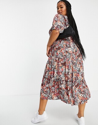 Yours tiered smock midaxi dress in orange floral
