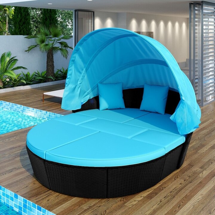 IGEMAN Round Outdoor Rattan Daybed Sunbed with Retractable Canopy ShopStyle Sofas & Sectionals