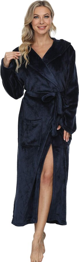 Mnemo Womens Hooded Dressing Gown Soft Flannel Fleece Bathrobe and Ladies Towelling Robe
