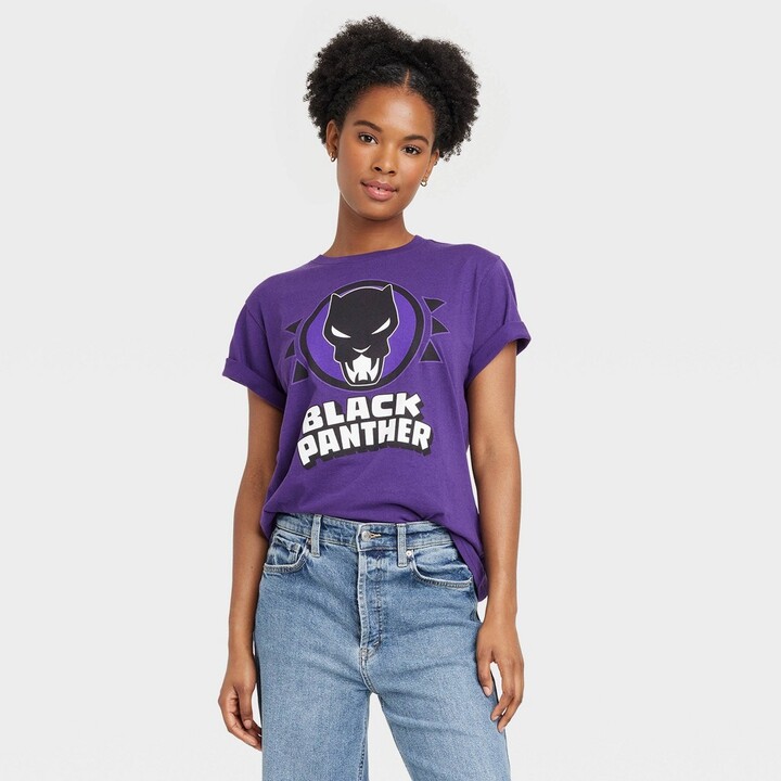 Logo Black Boyfriend Sleeve Short T- Graphic Marvel Classic - - Purple Panther Women\'s XXL Dark ShopStyle Shirt