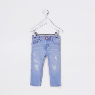 River Island Mini girls Blue ripped Molly mid rise jegging
