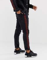 Thumbnail for your product : Pull&Bear slim fit jeans with leopard print side stripe in black