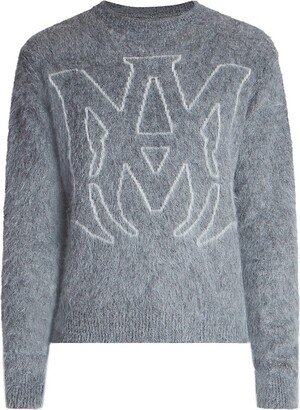 Amiri Men's Brushed Mohair MA Logo Crewneck Sweater - Grey - Size