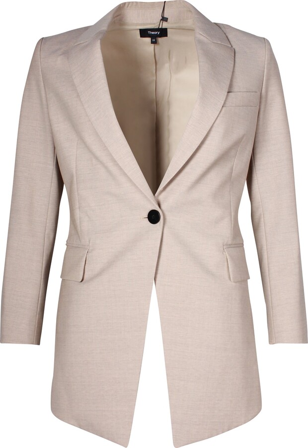 Theory Etiennette Melange Single Breasted Blazer in Beige Wool