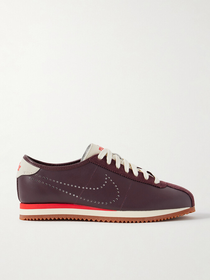 Nike Cortez Suede-trimmed Perforated Leather Sneakers - Burgundy
