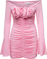 Thumbnail for your product : Magda Butrym Pink Ruched Mini-dress With Floral Application In Viscose Woman