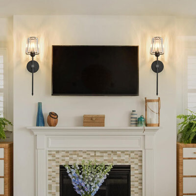 Grove Lane Dimmable Crystal Wall Sconces Set Of 2 With Plug-In Cord, Wall Mounted Light With Crystal Shade For Living Room, Bedroom, Vanity, Includes LED Bulbs