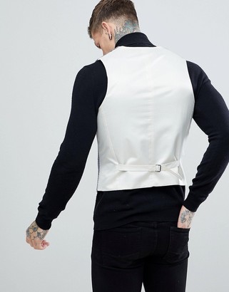 Asos Design ASOS Slim Waistcoat Harris Tweed 100% Wool Light Grey Check