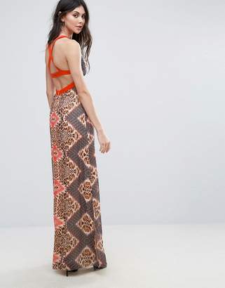 Little Mistress Strappy Maxi Dress In Animal Print