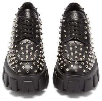Prada Studded Leather Derby Shoes - Womens - Black