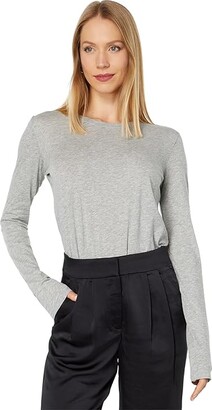 Vince Essential Long Sleeve Jersey Crew (Heather Grey) Women's Clothing