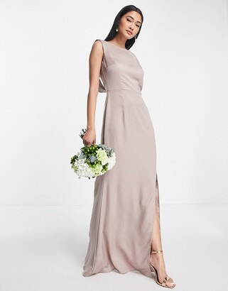 Little Mistress Bridesmaid satin maxi dress with open back in mink