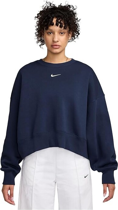 Nike Sportswear Phoenix Fleece Over-oversized Crew Neck Sweatshirt Women's Sweatshirt Midnight Navy/Sail : LG (US 12-14), Cotton/Polyester