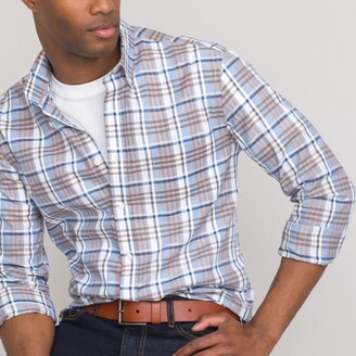 La Redoute Collections Checked Cotton/Linen Shirt in Slim Fit with Long Sleeves
