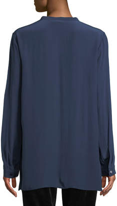 Eileen Fisher Petite Long-Sleeve Silk Crepe de Chine Boyfriend Shirt