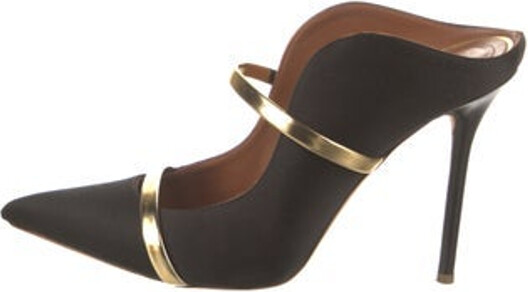 Malone Souliers Satin Mules Black Pointed-Toes Mary Jane Strap