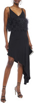 Thumbnail for your product : 16Arlington Asymmetric Feather-embellished Twill Slip Dress