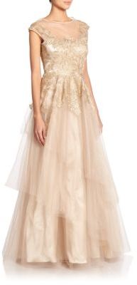 Teri Jon by Rickie Freeman Embroidered Tulle Gown