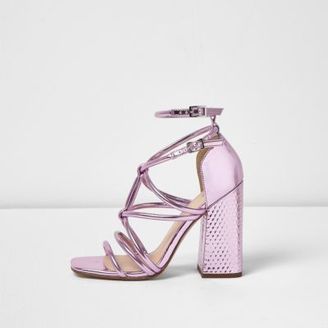 River Island Womens Metallic pink strappy block heel sandals
