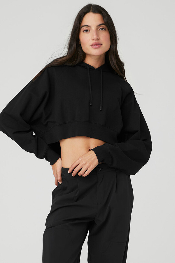 Alo Yoga  Cropped Double Take Hoodie in Black, Size: XS
