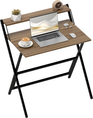 17 Stories Small Folding Desk, 27.6 Inch Foldable Computer Desk with Monitor Shelf, Space Saving Portable Writing Table for Small Spaces, Home Office, Study, Eas