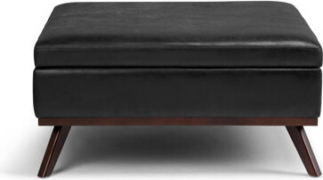 Simpli Home Owen 36"W Upholstered Mid-Century Modern Square Lift-Top Ottoman with Tufted Detail