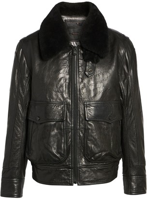 Andrew Marc 3614 Leather Jacket with Genuine Lamb Shearling Collar