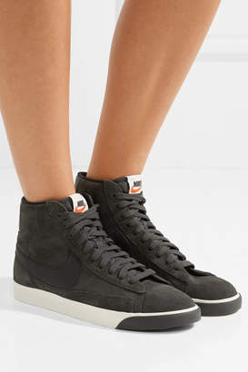 Nike Blazer Mid Vintage Leather-trimmed Suede Sneakers - Charcoal