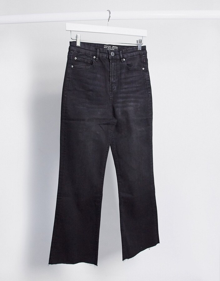 Stradivarius crop flare jeans in black - ShopStyle
