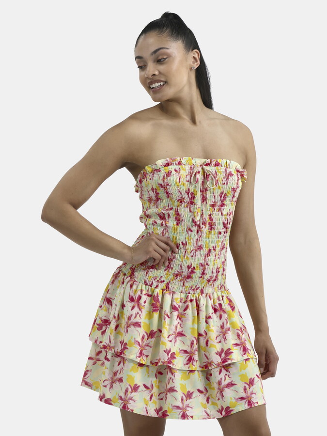 No Boundaries Cotton Smocked Ruffle Eyelet Mini Dress, Women’s