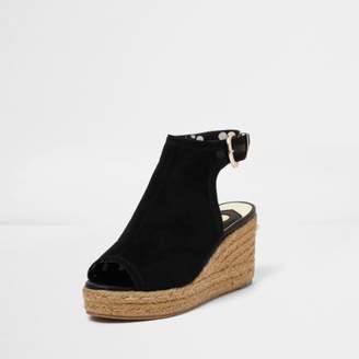 River Island Womens Black faux suede espadrille wedges
