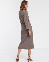 Thumbnail for your product : ASOS DESIGN long sleeve oversized rib marl belted midi dress in brown