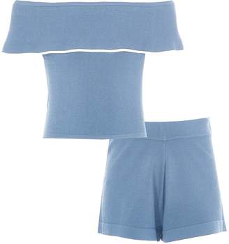 River Island Girls Blue frill bardot top and shorts outfit