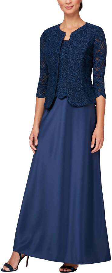 Alex Evenings Embroidered Lace Mock Two-Piece Gown with Jacket - ShopStyle